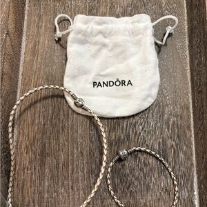 Pandora Silver and Cream Braided Bracelet